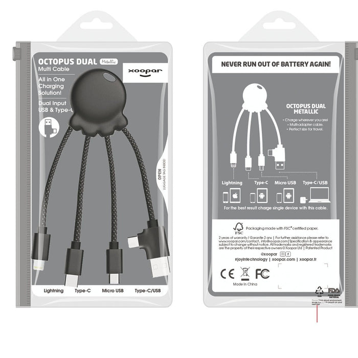 Xoopar Metallic Octopus : All-in-One USB Charging Cable to fit all phone types 12 month warranty applies Xoopar