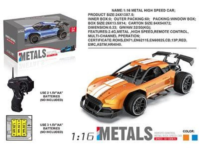 Alloy High Speed Remote Control Car 1:16 - (Orange & Blue Mixed Colours) 3 month warranty applies Tech Outlet