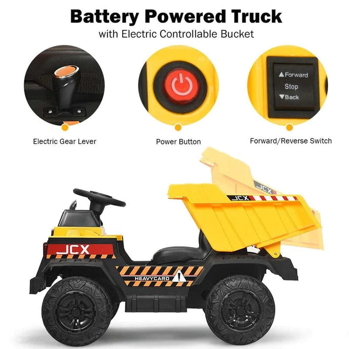 Ride On Dump Truck with working Tipper Tray 12V Yellow - pre assembled Tech Outlet 