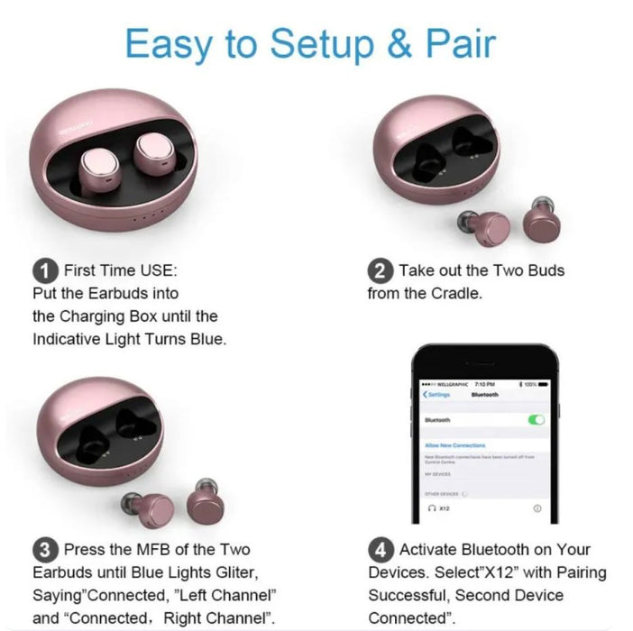 Padmate X12 True Wireless In-Ear Headphones PINK EARBUDS PAMU 